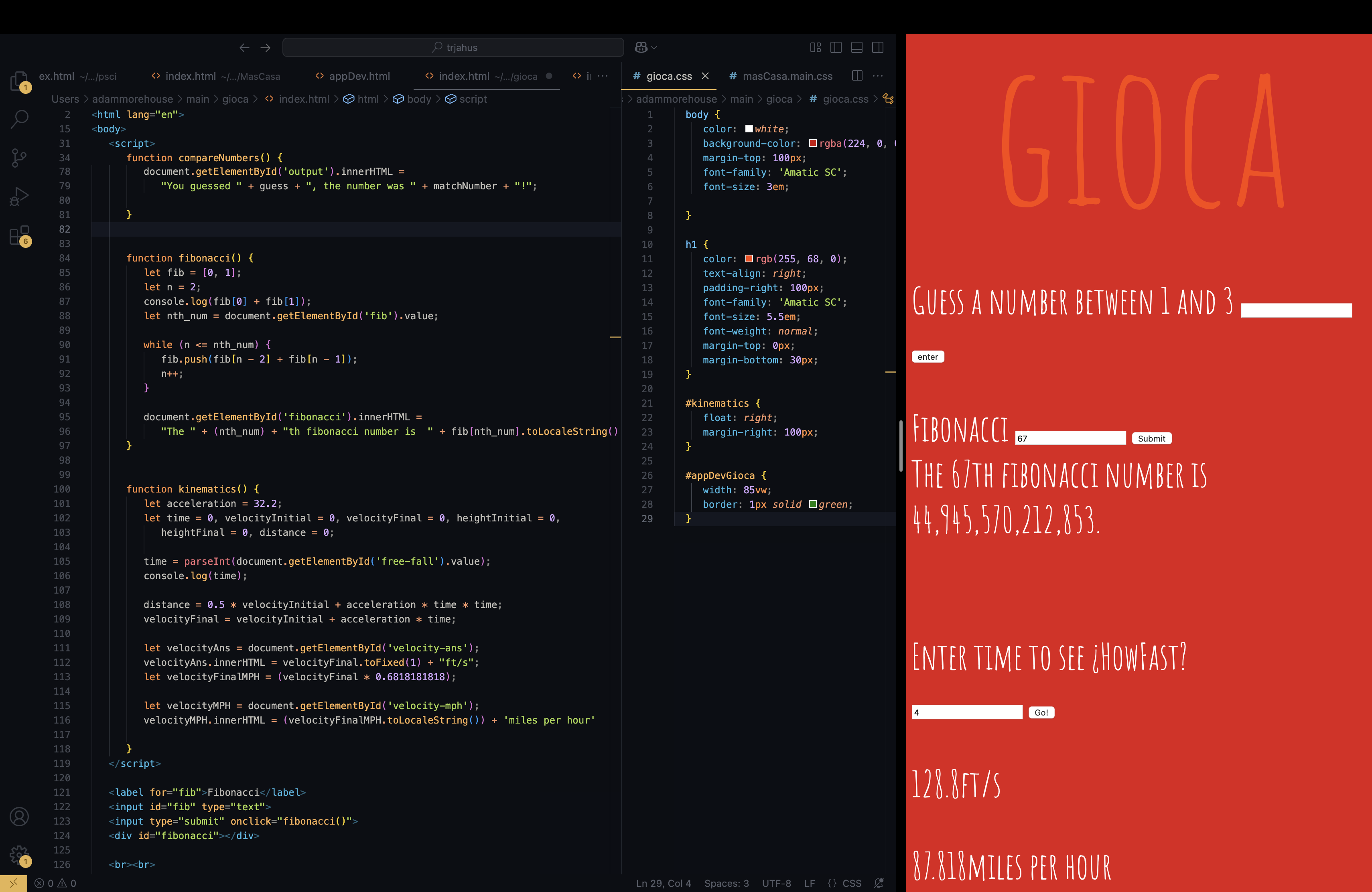 screenshot of code next to site